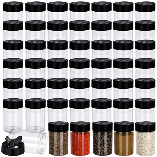 Yiyiring 50 Pack 5.5 oz Spice Jars Plastic Clear Empty Bottles with Shaker Lids Bulk Reusable Seasoning Containers for Herbs Spices Powders Glitter