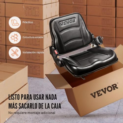 Miniatura 6 de Vevor Asiento Universal Para Carretilla Elevadora, Asiento Plegable Para Tractor Con Respaldo Ángulo Ajustable, Cinturón De Seguridad Retráctil, Asiento Para Carretilla Elevadora De 6 Ranuras