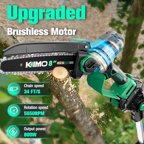 Image of KIMO 2-IN-1 Electric Pole Saws for Tree Trimming, 8 inch Mini Chainsaw Cordless, 16FT Max Reach Extension Pole, 2x4.0Ah Batteries,Fast Charger, Brushless Pole Chain Saw for Tree Trimmer Limb Branch Cutter