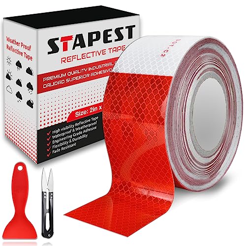 STAPEST DOT Reflective Tape Red & White, 2Inch x 160Feet - High Visibility Trailer Reflective Tape Outdoor Waterproof and Weather Resistant – Suitable for Trucks and Cars