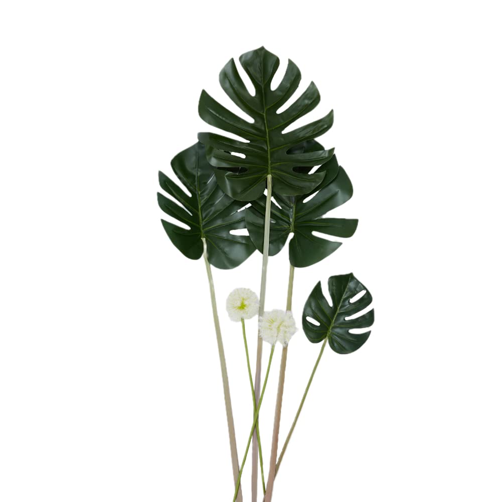 YAUMEOR Palm Leaves - 6 Pack Fake Leaves - Monstera Green Hawaiian Leaf Decor - Tropical Plant Artificial Leaves for Party Decoration - Green