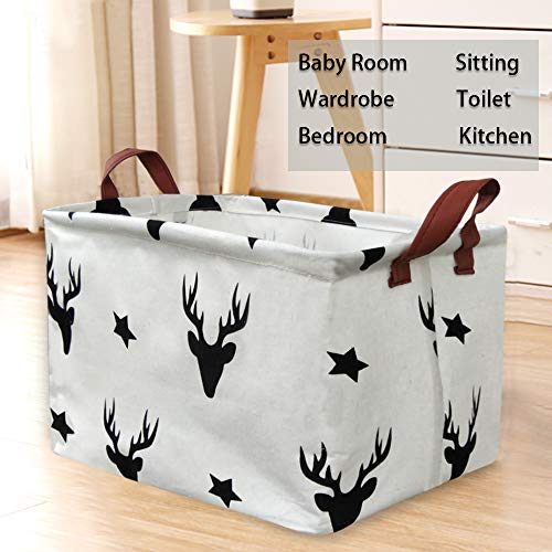Boohit Rectangular Storage Basket,Nursery Hamper Canvas Fabric Toy Storage Organizer Bin,Waterproof Storage Box,Laundry Basket For Kid Rooms,Playroom,Shelves,Toy Basket,Gift Basket (Deer Head) #TOP5