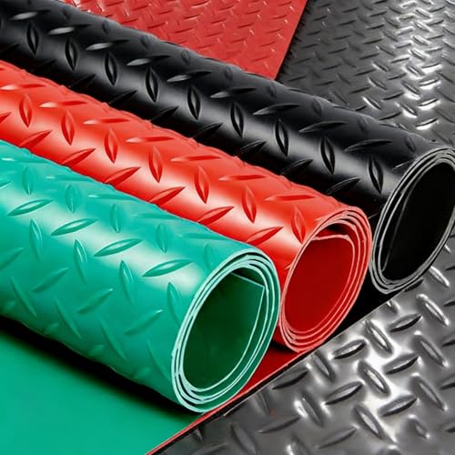 Rollo de Suelo Alfombrillas PVC for Garaje, comerciales 1,5x5m, Alfombrilla estacionamiento Antideslizante Impermeable, Placa Diamante en Relieve, Comercial(Black,1.3x1m/4.2x3.2ft)