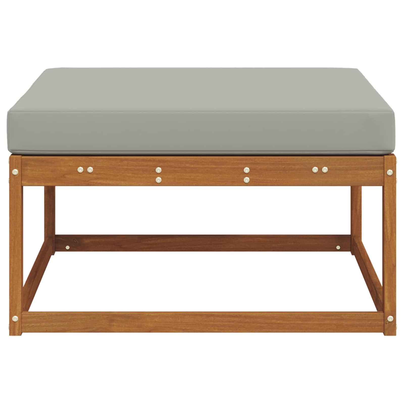 Pouf d'Extérieur en Bois d'Acacia Massif Naturel avec Coussin Gris, Tabouret de Jardin Moderne Résistant aux Intempéries pour Terrasse, Balcon ou Salon d'été, Design à Lattes et Facile à Nettoyer