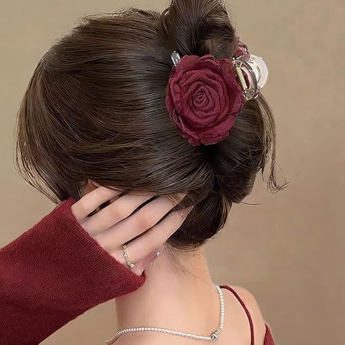 Pinza para cabello con flor roja elegante miniatura 2