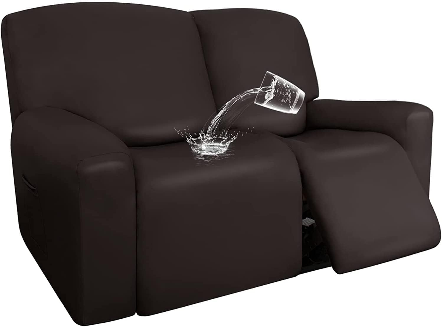 FXBZA PU Leather 1 2 3 Seater Recliner Slipcovers, Living Room Waterproof Stretch Recliner Sofa Covers with Side Pocket Furniture Slipcovers with Elastic Bottom