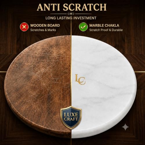 Image of Luxe Craft White Marble Chakla | Heavy Stone Roti Maker Board | Handmade Chapati Rolling Board for Kitchen | Premium Marble Roti Chakla for Chapati, Puri, Paratha & Baking Dough (10 Inch White)