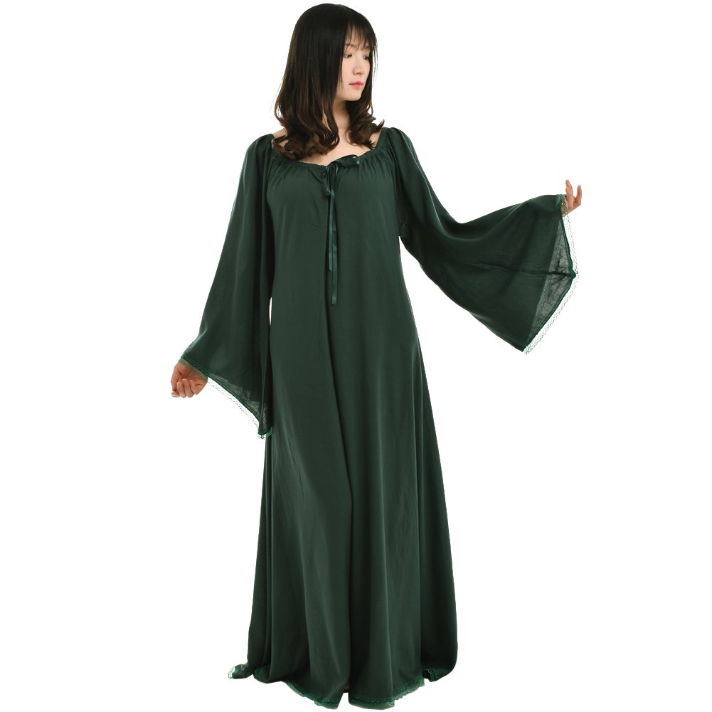 Blessume Women's Green Medieval Renaissance Dress Faire Celtic Chemise Under Dress (, L)