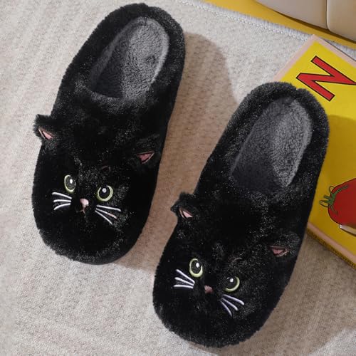 Puimentiua Winter Katze Hausschuhe,Damen Plüsch Hausschuhe,Kuschel Lustig Tiere Schuhe,Cat Slippers (44-45 EU)