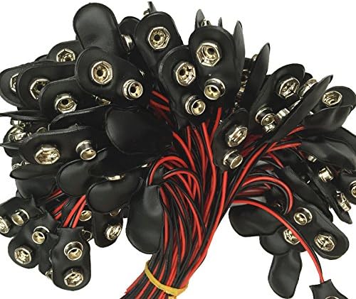 1000pcs I shape 9V battery SNAP connector black leather case copper button 6''leads 4mm tins ends