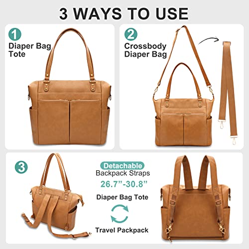 Mominside Diaper Bag Tote Leather Diaper Bag Backpack With 14 Pockets For Mom Dad, Baby Registry Search, Large Travel Baby Bag For Boys Girls With 4 Insulated Pockets, Changing Pad (Biscuit) #TOP5