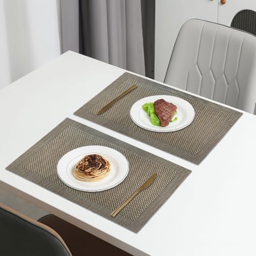 Image of Amazon Brand - Umi PVC Vinyl Box Design Placemat ST0000434 - Heat Resistant, Wipe Clean, Anti-Skid Table Mats for Dining Table, KitchenHome Decor (30x45 CM Brown Set of 2)