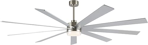 Ventilador de techo con motor CC de 84 pulgadas con luz, control remoto de 6 velocidades, motor reversible, moderno ventilador de techo plateado de