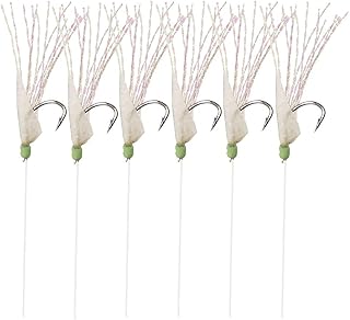 OCEAN CAT 10Packs 6 Hook/Set Fishing Rigs Rainbow Lucid Fishskin String Hook Fishing Lure Saltwater Freshwater Bait Rig Tanckle 2/0#1/0#1#2#4#6#8#10#12#14 (10 Packs, #14)