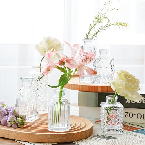 image for ComSaf Glass Bud Vases Set of 32, Small Clear Bud Vases in Bulk, Mini 