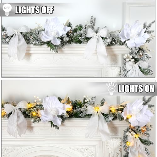 Syhood Pink Valentine's Day Garland 6.5 ft Valentine's Day Garlands for Mantle with Large Magnolia Flower, Globe String Lights, Large Bows, Glitter Berries and Leaves for DIY Wedding Praty by Syhood - Image 4