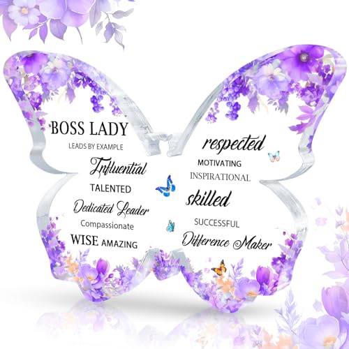 TAGDANK Boss Lady Gifts for Women Birthday Gifts for Women, Office Desk Decoration Accessories, Inspirational Gift for Her, Gift for Boss Female, Purple Butterfly Decor