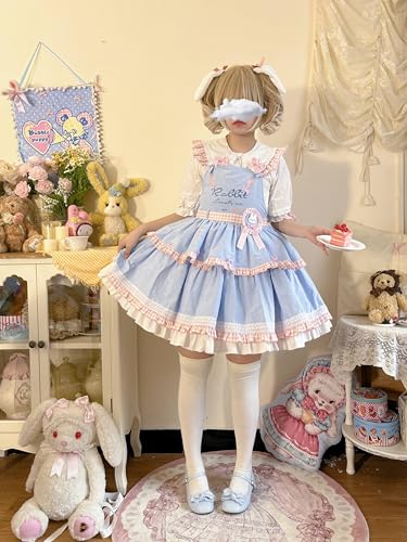 Sweet Lolita Bunny Rabbit Ear Bow Blouse for Girls Students Cute Ruffled Short Sleeve Shirt Top Shirts3