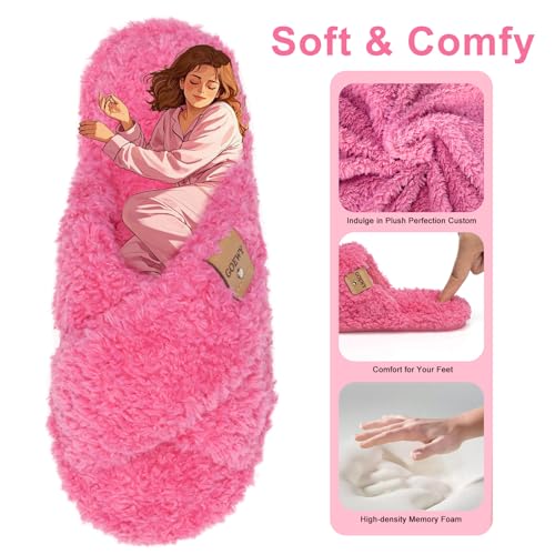 Image of GOEWY Fuzzy Open Toe Slippers for Women Cozy Memory Foam House Shoes Indoor | Cute Cross Band,Soft Faux Fur,Anti-slip Sole Outdoor,Machine-washable,Lightweight,Slip on Gifts for Women,Mom and Bridesmaid