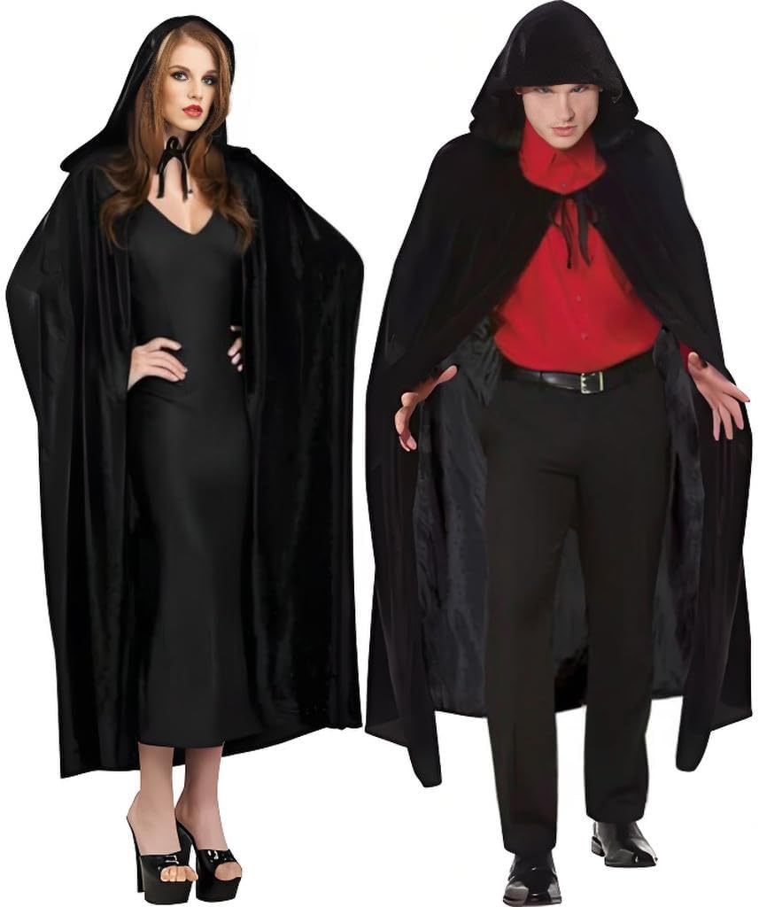 Sincere Party Velour Hooded Cloak Full Length Cape with Generous Hood,Front Tie Closure for Unisex Men,Women or Teens