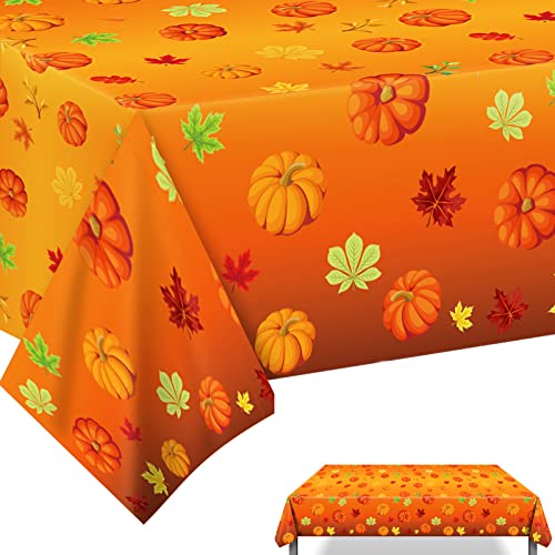 Thanksgiving Table Cloth Autumn Table Cover,130*220cm Plastic Autumn Fall Tablecloth Pumpkin Maple Leaf Tablecover Autumn Decorations Table Cloth Party for Thanksgiving Harvest Autumn Parties Decor