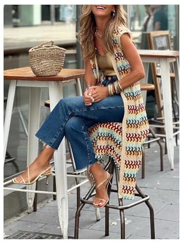 SOLY HUX Women's Open Front Long Cardigan Colorful Cap Sleeve Knit Sweater Vest Fall Clothes3