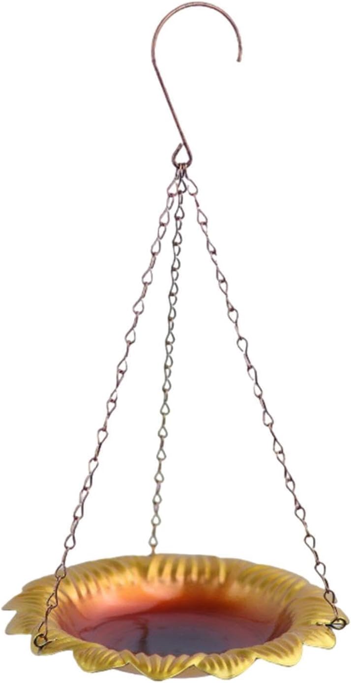 Hanging Bird Feeder with Flower Design, Iron Bird Bath Food Tray for Garden, Patio, Yard