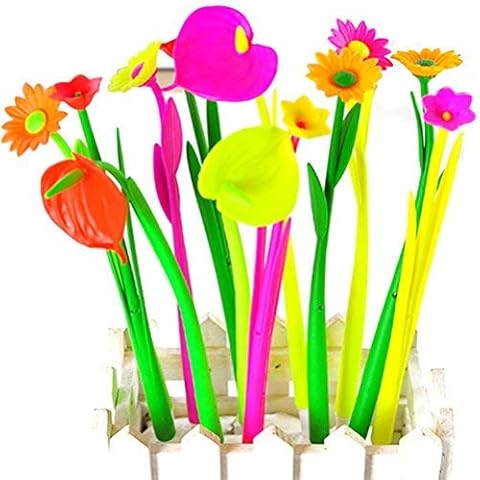 Novelty Flower Pens Set 0.38mm Black Grass Leaf Ballpoint Gel Ink Pen School Children Student Gift by TILY(10 Pcs) Cover