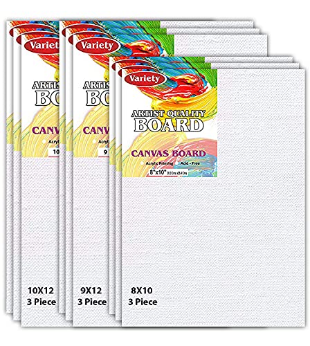 Variety Canvas 8 X 10 & 9 X 12 & 10 x 12 Inch, A4 Canvas Boards for Painting, Different Size Combo Pack, White Color