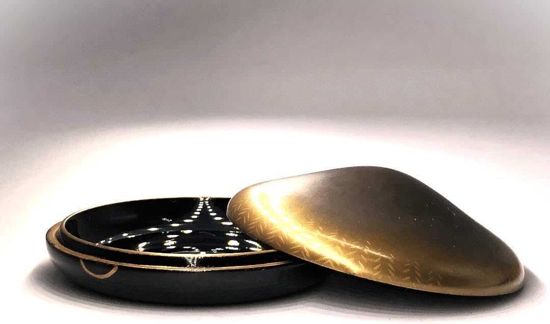 【 本漆塗 陣笠香合/合子 】　時代品　桐箱付き 本漆塗 陣笠香合/合子 】 時代品 桐箱付き 本漆塗 陣笠香合/合子