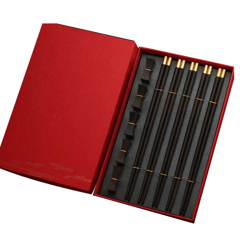 Coffret cadeau de baguettes de luxe en bois réutilisables, 5 paires de baguettes japonaises en bois naturel, baguettes chinoises antidérapantes de qualité supérieure, coffret cadeau, baguettes l