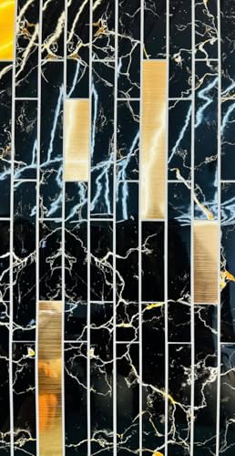 Image of WrapWall 3D Wallpaper Self Adhesive Foam Pack of 10 (60x30 cm) | Waterproof Brick Design Wallpaper |Peel & Stick DIY Wall Decor for Living Room Bedroom Kitchen (10, Black Mosaic)