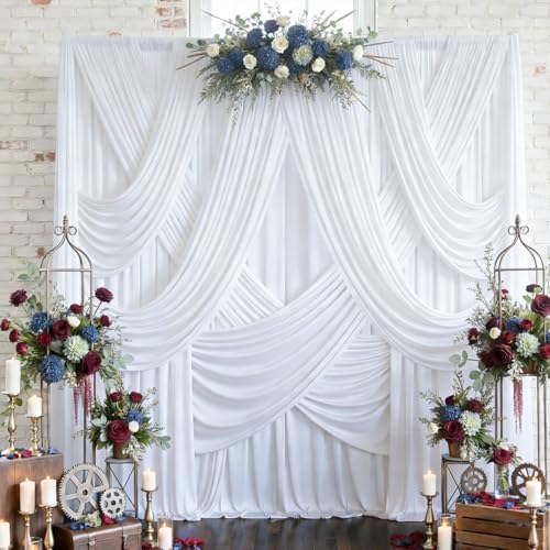 20ftx12ft White Backdrop Curtain for Parties, Wrinkle Free 4 Panels Silky Polyester 12ft Long Photo...