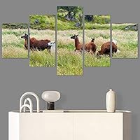 SIGNWIN 5 Panel Canvas Wall Art Modern Art Animals Cow Expressive Farmhouse/Country Multicolor Photography Sheep for Home Decorations Ready to Hang - 60