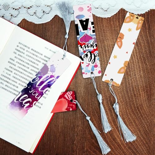 Marque-pages en forme d'os avec pompon marron et motif cœur rouge lot de 6 pièces - 5