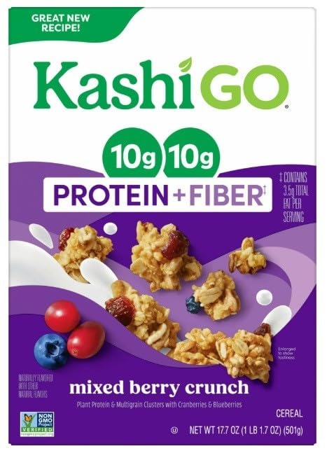 Cold Breakfast Cereal byKashi- Vegan Protein - Fiber Cereal - Mixed Berry Crunch - 17.7 Oz Box - Pack of 2
