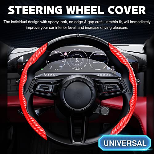 Image of Cartist Steering Wheel Cover, Carbon Fiber Steering Wheel Cover, Wheel Cover for Men /Women, Anti-Slip, Durable, Universal for 99% Car (Black+Red)
