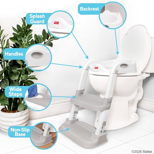 Fisher-Price™ Potty Training Seat with Adjustable Step Stool Ladder, 2-in-1 Potty Training Toilet for Toddlers with Splash Guard, Anti-Slip Pads, Cushioned Seat (Gray) - image 4