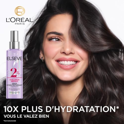 L’ORÉAL PARIS - Sérum Hydra-Texturisant pour Cheveux Déshydratés et Fatigués - Hydratation 72H - À l'Acide Hyaluronique - Elseve Hyaluron Repulp - 150 ml