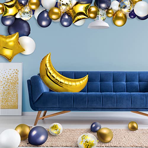 110 Pcs Sky Night Moon Star Theme Navy Balloons Garland Kit Blue And White Balloons With 36 Inch Gold Moon Balloon 18 Inch Star Foil Balloon Pack For Birthday Baby Boy Girl Shower Party Decoration #TOP2