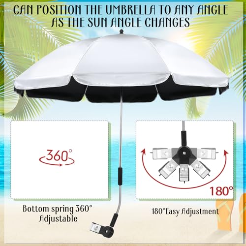 Hosuly 4 Pack Chair Umbrella with Universal Clamp UV Protection 42 Inch Golf Umbrella Adjustable Beach Umbrella Portable Clamp on Umbrella for Beach Patio Chairs Stroller Golf Cart Wheelchair(Black)