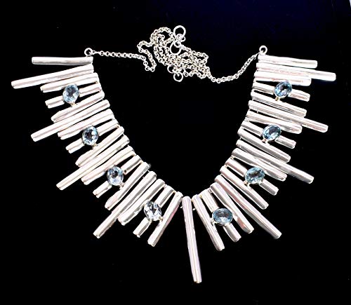 Collar de plata de ley 925 con topacio azul colgante joya 3