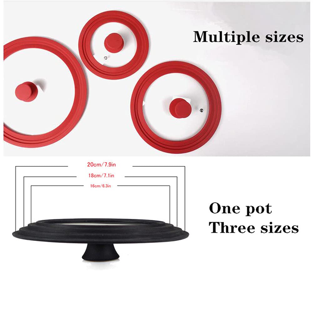 Tapa Sarten, Tapaderas Para Sartenes 28-30-32 cm Sartén con tapa Multifuncional Tapa de vidrio Wok Pan Lids Cubiertas silicona(Red lid,24-26-28cm)