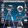 Mijiao Telescope for Adults, 70mm Aperture 400mm Travel Telescopes with Finder Scope Adjustable Tripod Phone Adapter Backpack Portable Refractor Telescope Kits for Astronomy Beginners, Kids (Black)