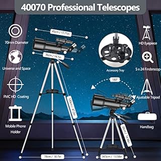 Mijiao Telescope for Adults, 70mm Aperture 400mm Travel Telescopes with Finder Scope Adjustable Tripod Phone Adapter Backpack Portable Refractor Telescope Kits for Astronomy Beginners, Kids (Black)