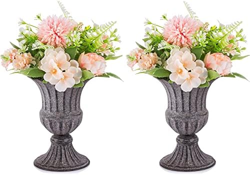 Nuptio Gold Vase for Wedding Centrepieces - 2 Pcs 23cm Height Metal Urn Vases Elegant Bulk Flower Urns Planter for Table - Small Flower Trumpet Vase for Weddings Birthday Party Home Decorations