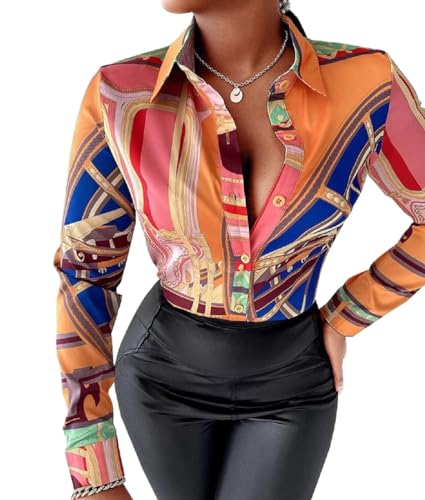 Button Down Shirts for Women Colorful Long Sleeve Work Blouses