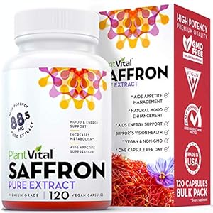 Plantvital Saffron Supplements – 88.5 mg of Saffron Extract in 120 Vegan Capsules – Natural Benefits & Antioxidants from Premium Quality Saffron Capsules.