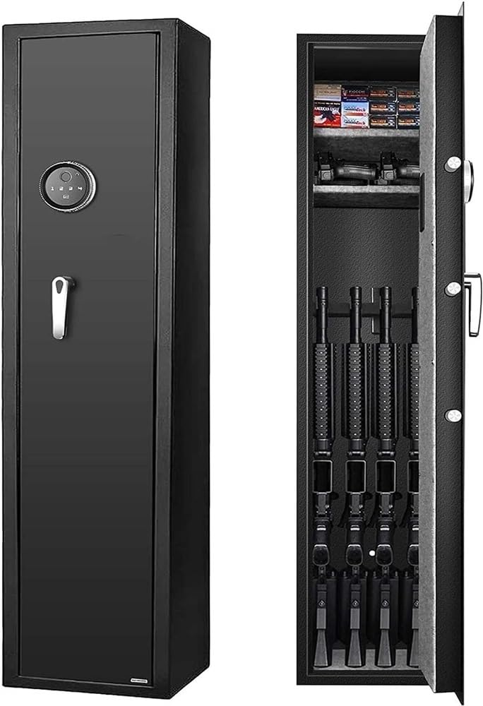 YOGAYE Biometric Gun Safe, 4-Gun Large Rifle Safe, Fireproof & Waterproof, Quick Access, With 2 Removable Stora Foam Padding, Digital Lock & Emergency Key, Ideal for Home Security