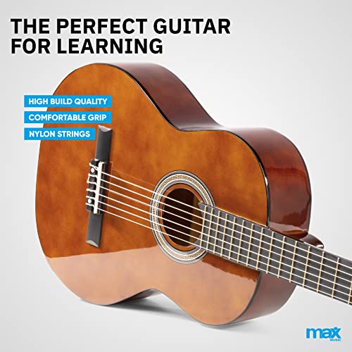 Image of MAX SoloArt 40-Inch Full Size Classical Acoustic Guitar Starter Kit for Beginners & Adults - Includes Gig Bag, Tuner, Guitar Strap, Extra Strings & Picks | Designed & Engineered in Netherlands